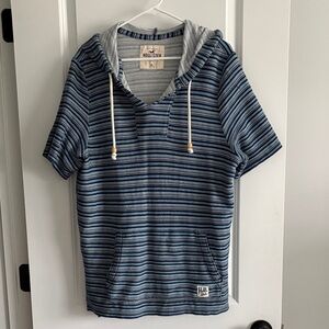 Hollister Navy and Gray Striped Hoodie
